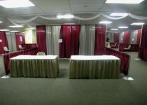 Burgundy & Grey Drapes with Taupe Skirts