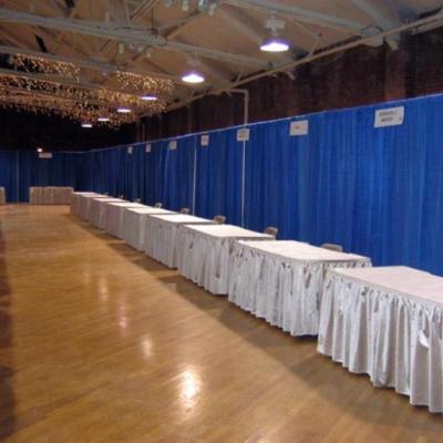 Blue Drapes With Taupe Skirts