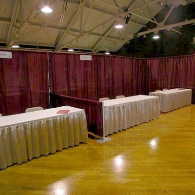Burgundy Drapes With Taupe Skirts