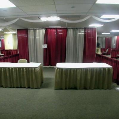 Burgundy Grey Drapes With Taupe Skirts